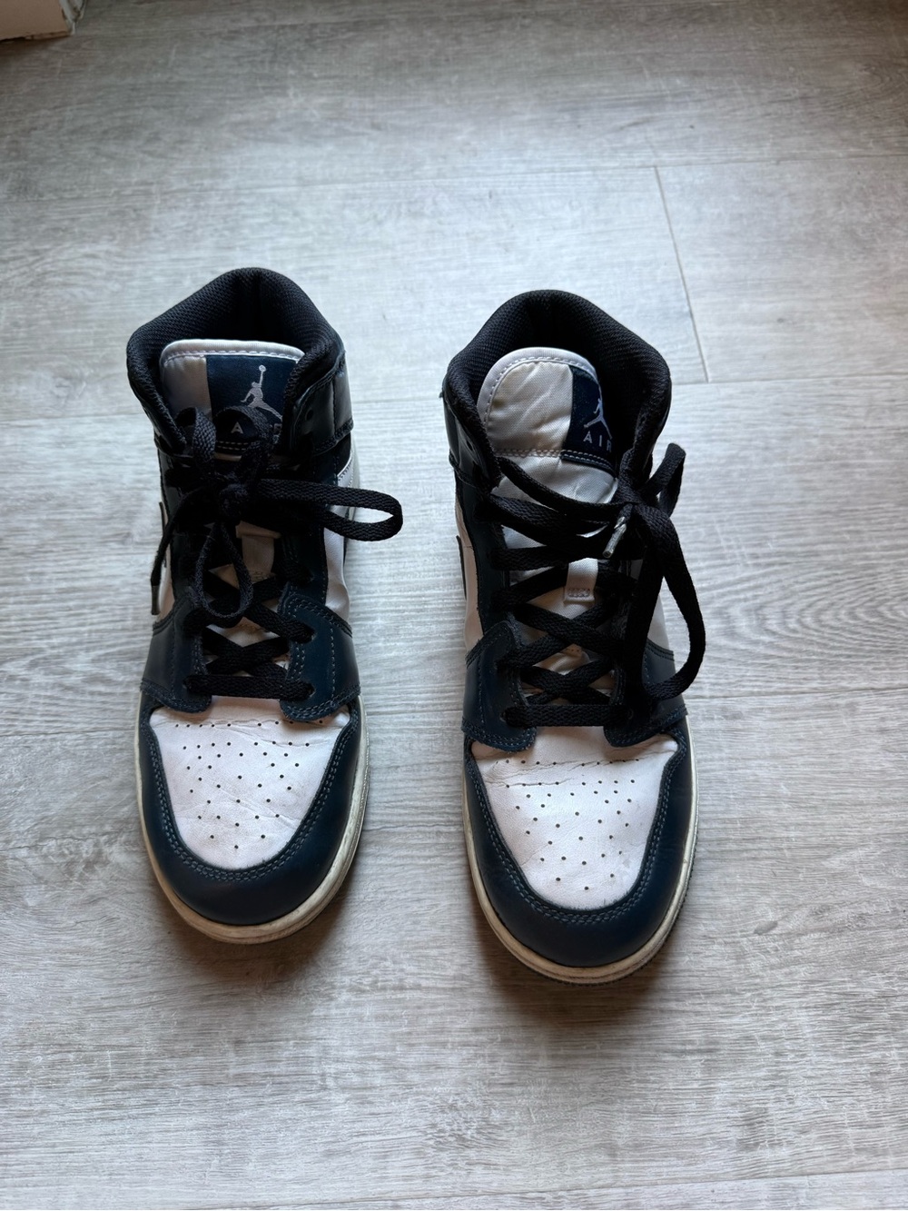 The Jordan 1 Mid Armory Navy Sneakers Leather White Base Sneakers Size 7Y
